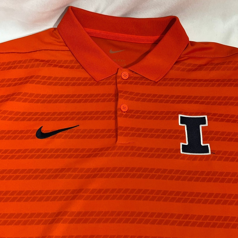 U of I Nike Illinois Fighting Illini Polo Shirt Mens Large Orange golf  Dri-FIT